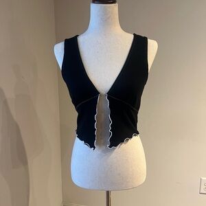 Black Sleeveless Halter Top with White Trim